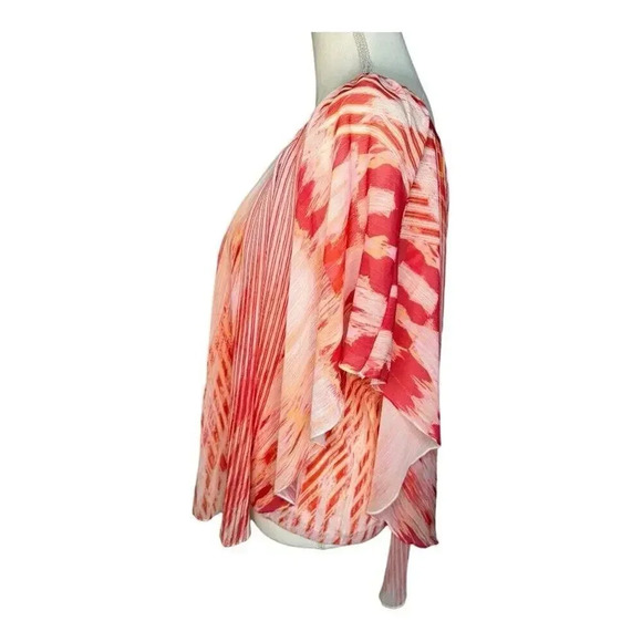 JM Collection Women's Small Sheer Red Poncho Top Abstract Blouse Spring - Picture 2 of 6